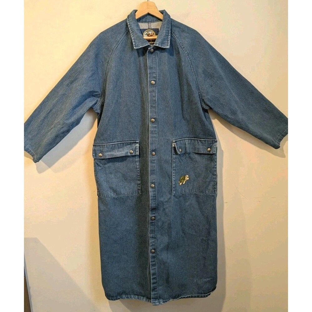 Vtg 80s Denim Express Rider Western Cowboy Duster Coat Pockets Womens M AS IS